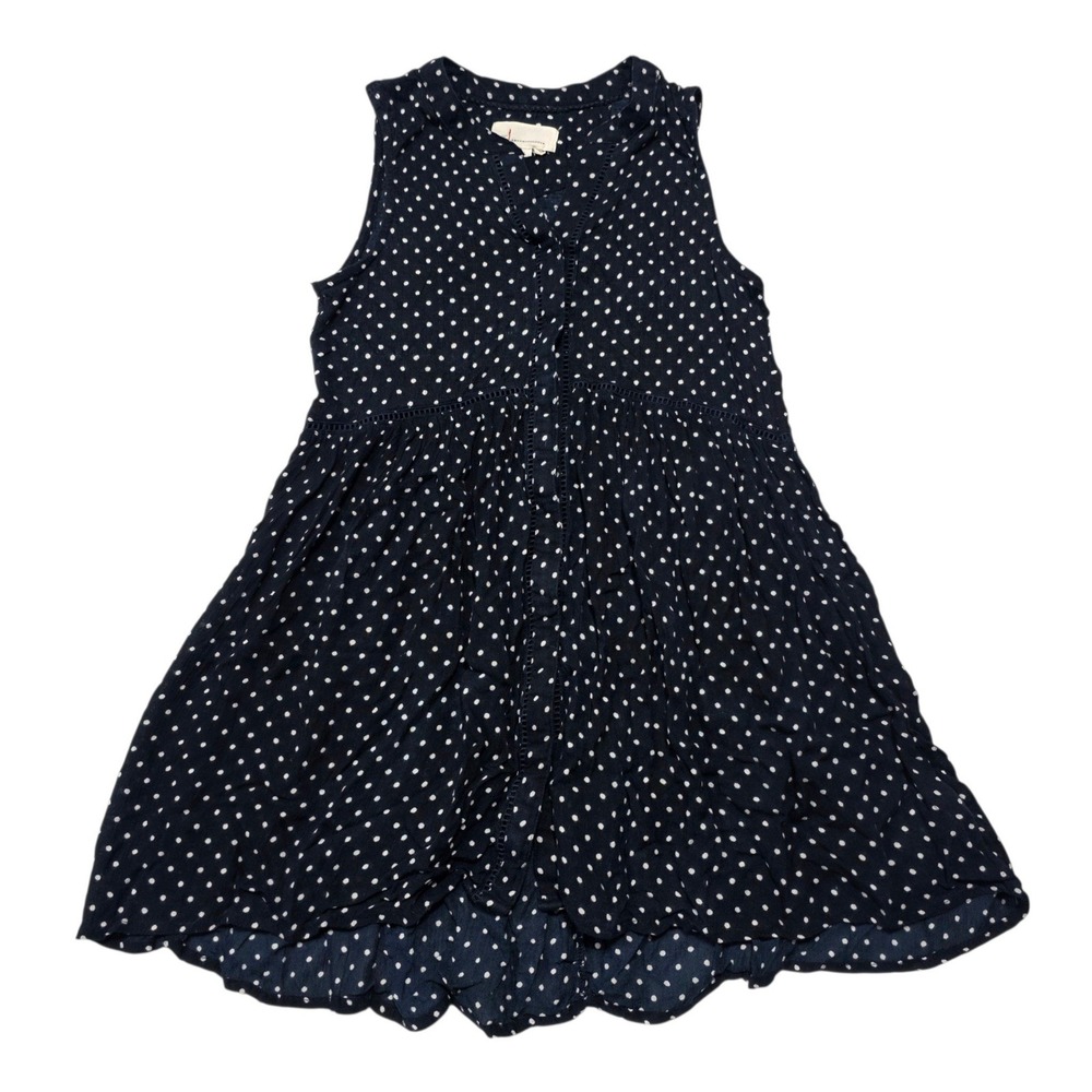 Anthropologie Polka Dot Tunic Top Women XS Navy Blue Button Front Boho Ruffle